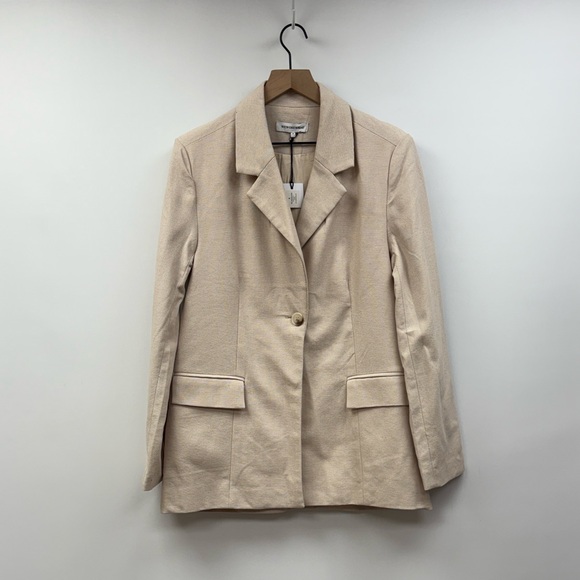 NWT WeWoreWhat Tweed Relaxed Single Breasted Oversized Blazer Jacket Beige Small - Picture 2 of 9
